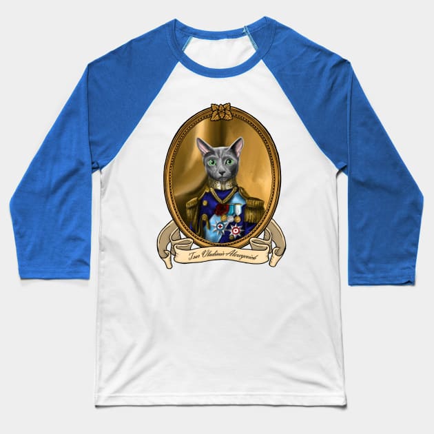 Renaissance Cat - Tsar Vladimir Alexeyevich (A Russian Blue) Baseball T-Shirt by JMSArt